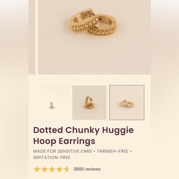 NEW Oh Clem Dotted Chunky Huggie Hoop Earrings in Gold For Sensitive Ears 👂 - Picture 4 of 7